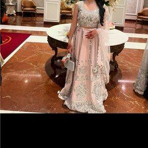 Elegant Pink and Silver Embellished Saree